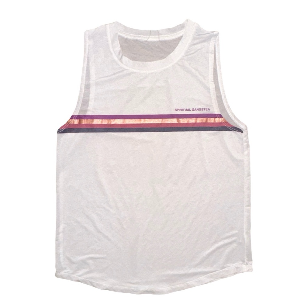Spiritual Gangster Women’s Active Muscle Tank Size Small White Steiped Like New